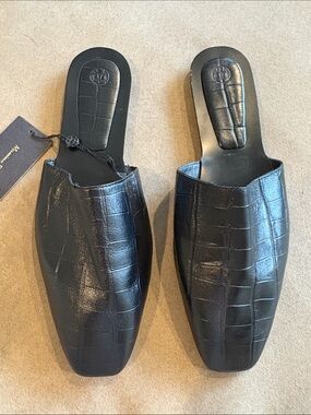 Massimo Dutti Mock Croc Black Mules 38 / 7.5 NWT